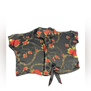 Sequin Hearts Black and Red Chain Print Blouse